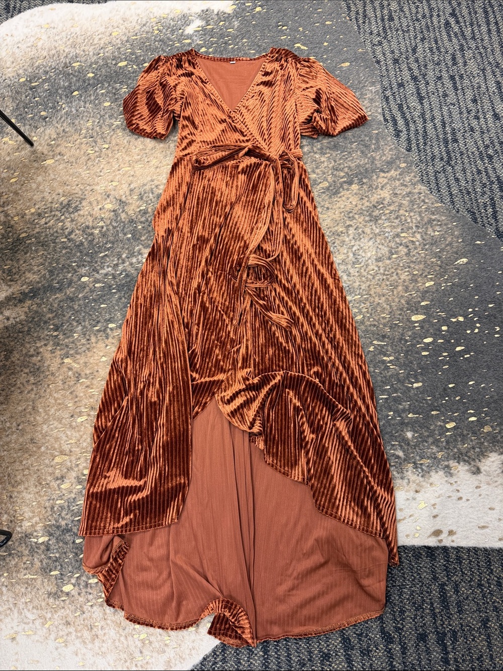 Rust Velvet High-Low Wrap Dress - Women | small